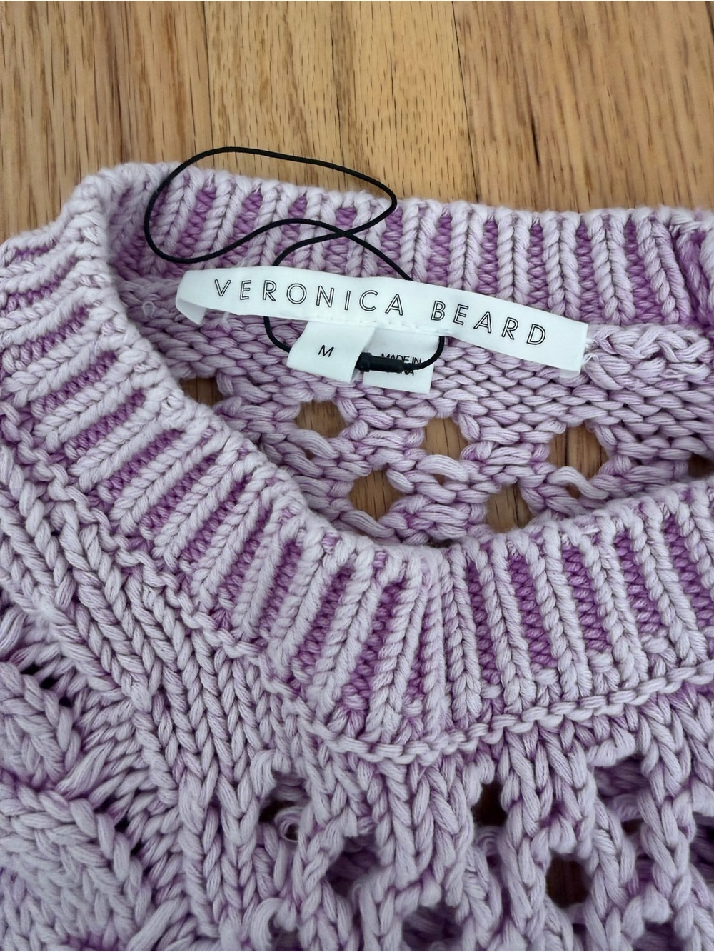 Veronica Beard Lavender Openwork Crewneck Sweater
